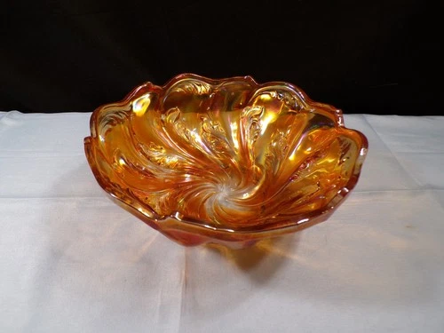 Vintage Imperial Marigold Carnival Glass Acanthus Round Bowl 7 3/4" Wide