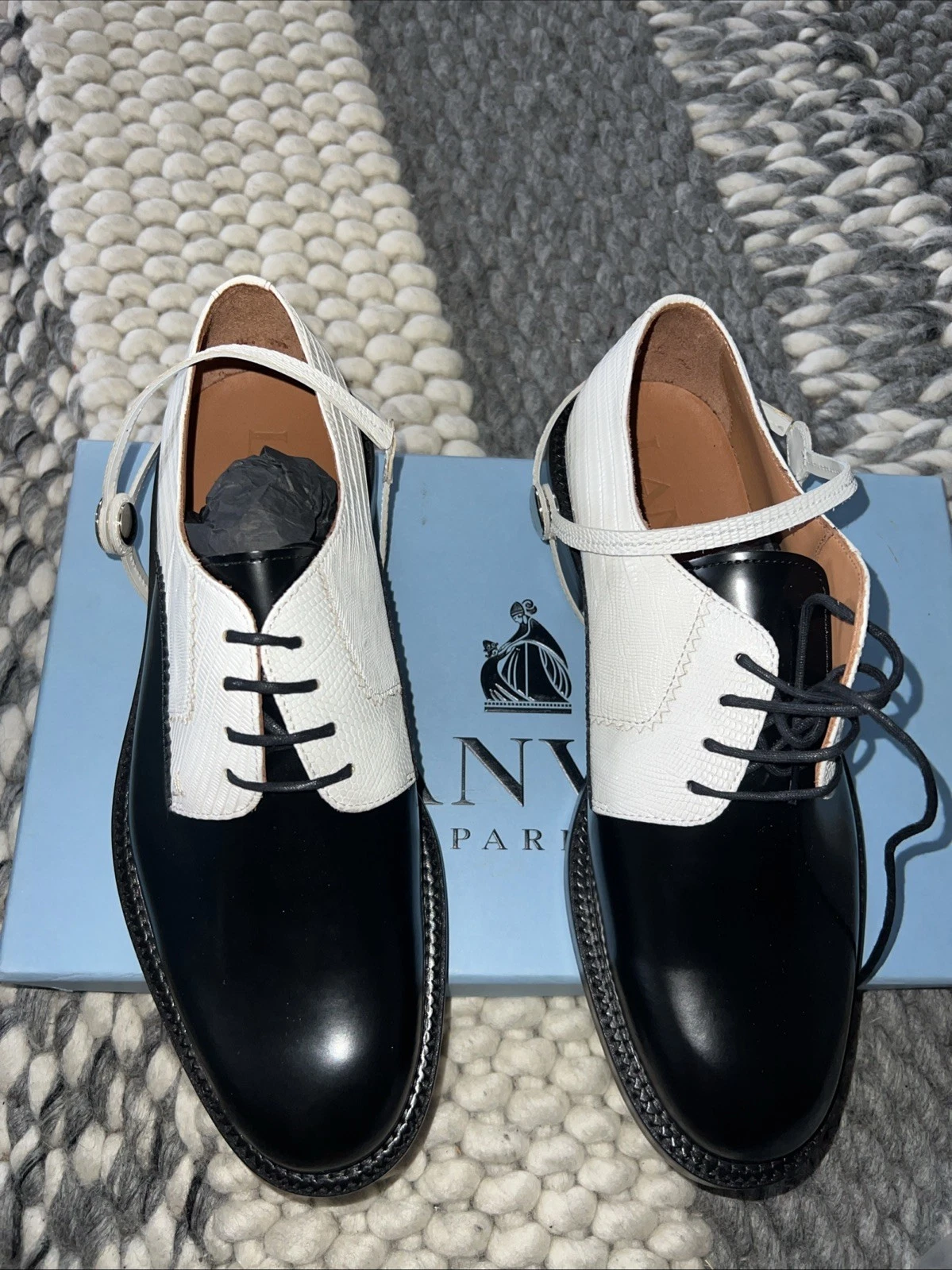 Lanvin — Lanvin Men Derby Oxford Dress Shoes Sz 9 Black White Calfskin leather NEW $1975
