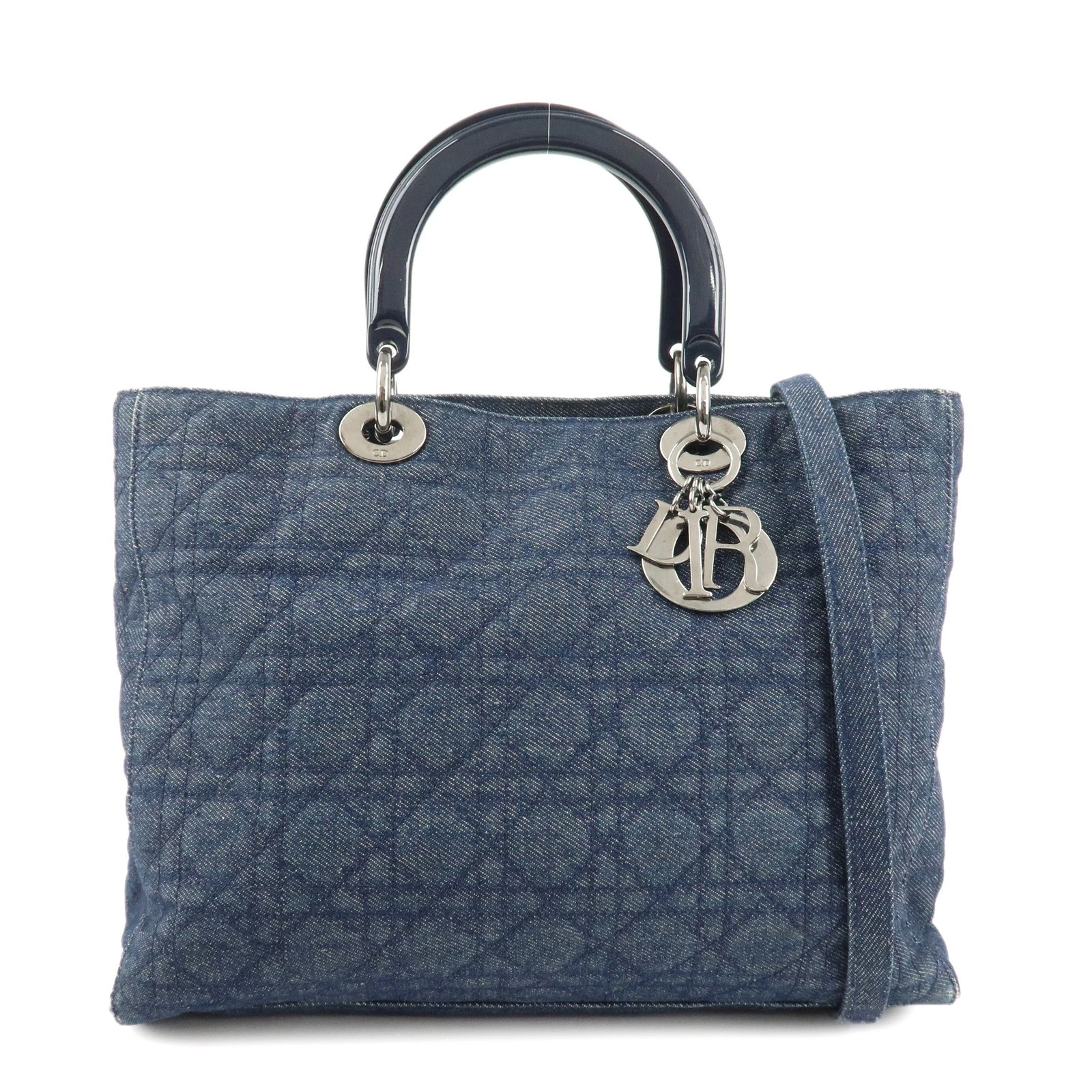 Authentique sac fourre tout Christian Dior Canage 2 voies denim bleu marine occasion F/S