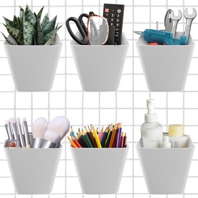 Large Grid Wall Bins - 6Pack Gray Gridwall Accessories Hanging Cups with Back...