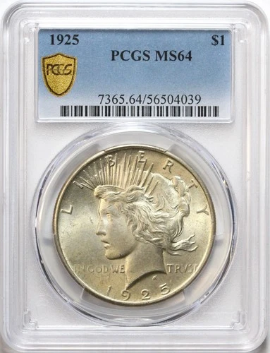 1925 $1 Peace Silver Dollar PCGS MS64 - Lightly Toned - Nice Cartwheel Luster