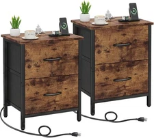 Vagusicc Nightstand Set of 2 with Charging Station, End Rustic Brown (2 Pack) 