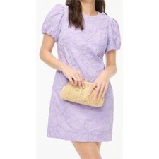 J Crew Dress Size 6 Purple Embroidered Floral Puff Sleeve Casual Mini NWT $128