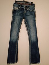 Rock Revival Boot Cut Women Jeans Size 26 Pre-owned Embellished Pink Pockets