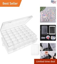 2 Pack Adjustable 36-Compartment Clear Plastic Bead Organizer Box with Stickers