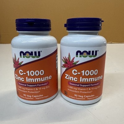 NOW C-1000 Zinc Immune Vitamin C 1000mg 90 Veg Capsules Lot of 2 Exp 07/2028