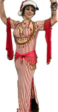 Stunning white-red belly dance dress with bra and hip scarf, Handmade outfit