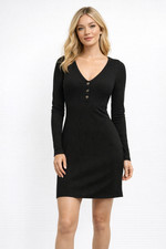 Reformation Jeans Black Ribbed Tencel Knit L/S Henley Goth Grunge Dress Sz M