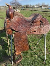 Used/vintage 15" tooled/buckstitched TexTan Western pleasure saddle US made