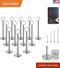 Ring-Clip Table Number Holder / Place Card Stand, 8 Inch, Silver, Set of 12