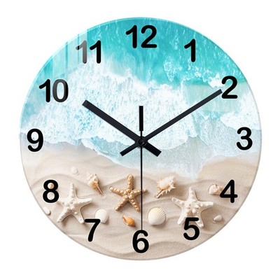 Modern Coastal Wall Clocks Battery Operated 12 Inch Round Blue Beach Clock fo...