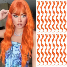 Orange Hair Extensions Clip in Curly Wavy Colored Hairpiece 16 Pcs