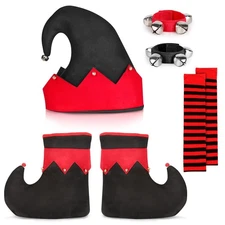 7Pcs Christmas Elf Costume Accessories Elf Hat Shoes Socks Wristbands Christm...