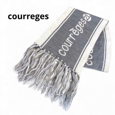 Courreges Women Wallet Logo Scarf Wool Gray Ivory Fringe Limited Edition VHTF