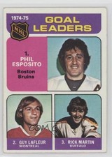 1975-76 Topps League Leaders Phil Esposito Guy Lafleur Rick Martin #208 HOF 0d08