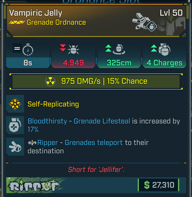 Borderlands 4   Legendary Ordnance   Vampiric Jelly   Lvl 50   PS PC XB STEAM