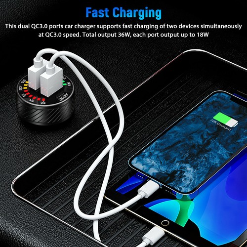 36W Car Cigarette Lighter Dual USB QC3.0 Fast Charger Power LED Switch Adapter - Picture 8 of 10