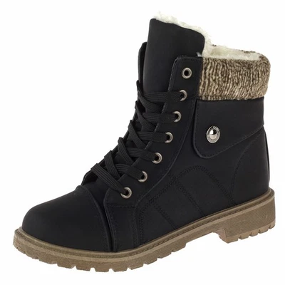 MARKENLOS Damen Winterschuhe Stiefel Stiefeletten Booty Frauen Freizeit Schnürboots 65321