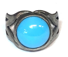 Sterling Silver Round Turquoise Plain Solitaire Ring 13mm Size 5