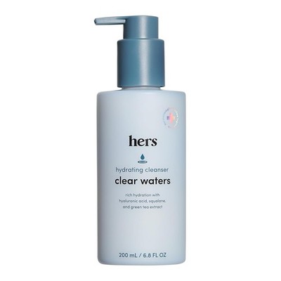 hers Clear Waters Facial Cleanser Hyaluronic Acid Squalane Green Tea Vegan 6.8oz