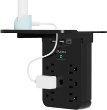 Wall Outlet Extender - Surge Protector 6 AC Outlets Multi Plug Outlet with Shelf