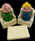 Vtg Fisher Price Little People Lot Wood Dad Mom Wingback Chairs Coffee Table 952