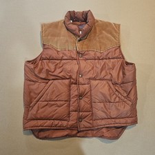 Vintage 70s 80s Puffer Vest Zip Up Brown Large Snap Buttons