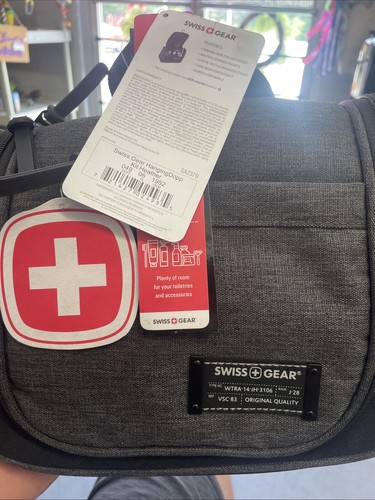 SWISS GEAR Grey Nylon/Canvas Logo Zip Travel Bag Hanging Dopp Kit Weekender NWT - Picture 2 of 9