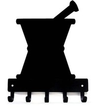 Mortar and Pestle 9 inch LG 5 Hook Wall Mount Key Rack/Holder Made in USA