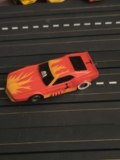 Vtg Tyco Ford Mustang Funny Car 1 Orange Red W Yellow Flame Slot Car Runs Great