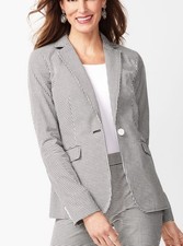 Talbots Tailored Gingham Blazer Size 12 Black White Check Stretch Cotton