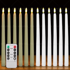 12PCS Flameless LED Taper Candles Flickering with 10-Key Remote Timer and Dimmer