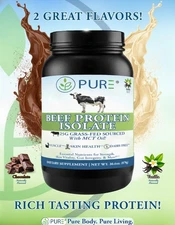 PURE Beef Protein Isolate 876g, 25g Protein, 28 Servings, 2 Flavors, Dairy FREE!