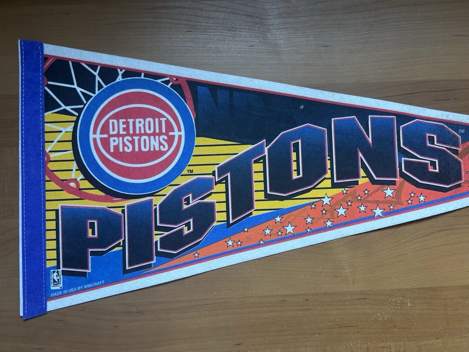 Detroit Pistons Vintage Logo Team Pennant - 30in - 1990's - Nice Collectible - Image 2 of 4