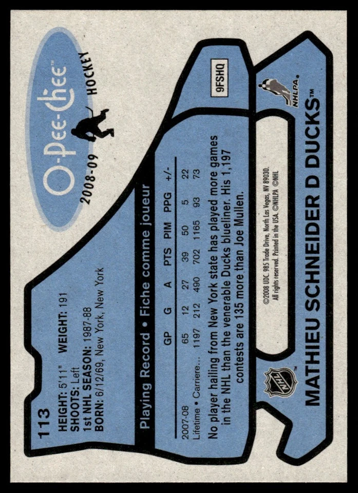 2008-09 O-Pee-Chee 1979-80 Retro Mathieu Schneider Anaheim Ducks #113 - Image 2 of 2