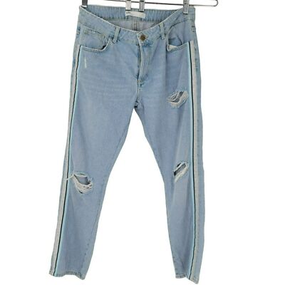 Zara Jeans Size Distressed Ripped Button Fly Light Blue Z1975 Denim  Glitter