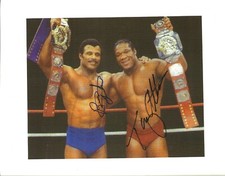m451  Rocky Johnson Tony Atlas signed vintage Wrestling Photo w/COA **BONUS**