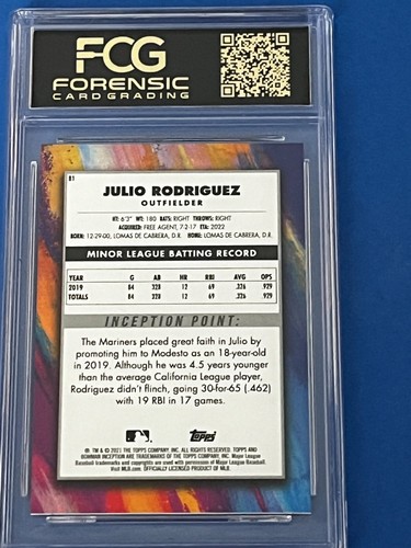 Bowman Inception 2021 JULIO RODRÍGUEZ 81 AQUA Variation Mariners radiocontrol como nuevo - Imagen 6 de 7