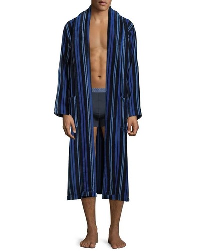 Derek Rose Men’s Velour Gown Aston 34 Cotton Velour Navy Blue Sz L $275 MSRP