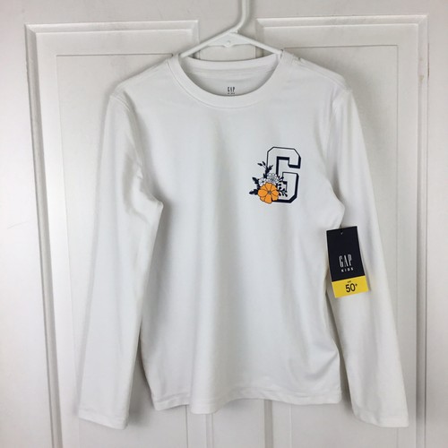Gap kids White rash guard 50+ UPF girls Small Long Sleeve Swim Top Rashguard NWT