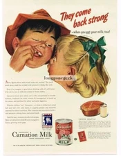 1942 Carnation Evaporated Milk Vintage Ad art Illustration Boy Missing Tooth