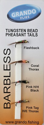 Grando Tungsten Bead, French Pheasant Tail BARBLESS Nymph Trout Fly Assortment