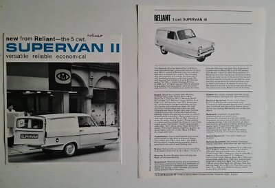 Reliant Regal Supervan II Brochure & Supervan III Spec Sheet circa 1968/69