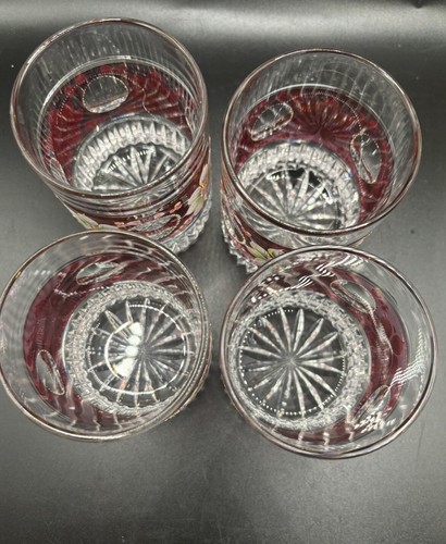 SET 4 Antique Moser? Bohemian Glass Hand Painted Enameled CUT Tumblers Glasses - Picture 5 of 17