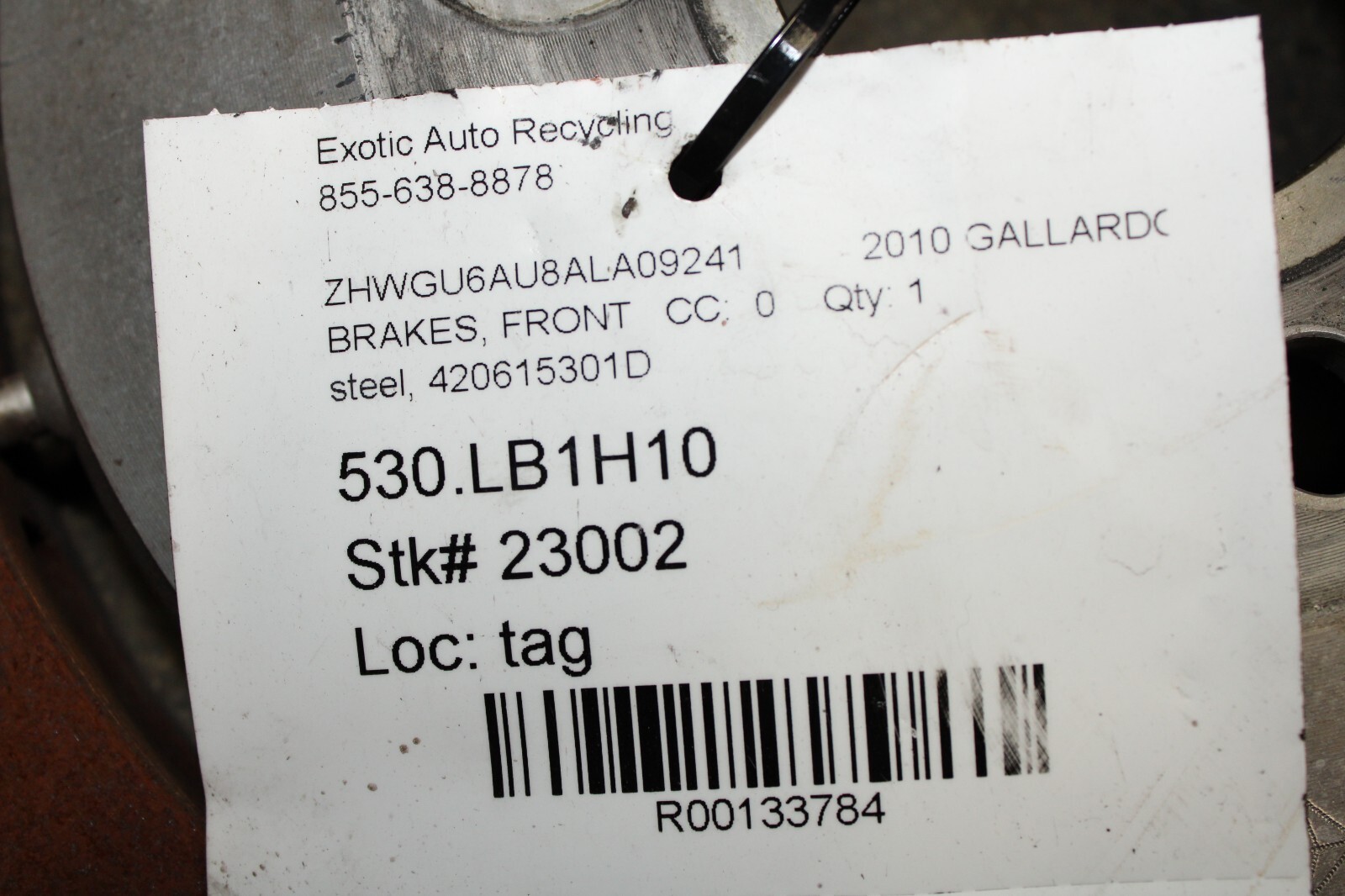Lamborghini Gallardo, LP550, 560, Front Brake Rotor, Steel, Used, P/N 420615301D