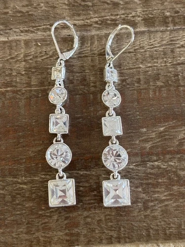 Givenchy Silver Tone & Crystal Rhinestone Dangle Earrings -EUC