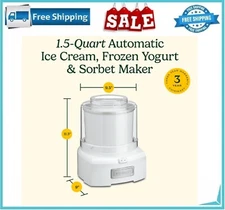 Cuisinart Ice Cream Maker Machine, 1.5 Quart Sorbet, Frozen Yogurt Maker, White