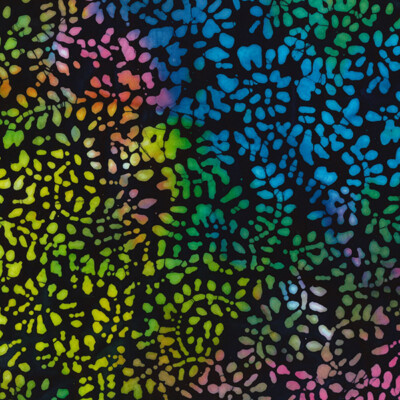 100% Baumwollstoff John Louden Unikat handbedruckt und gefärbt Batik schwarz Regenbogen