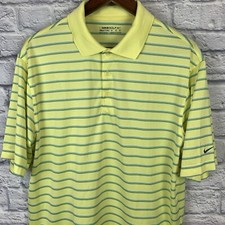 NIKE Golf Fit Dry Vented Golf Polo Yellow Green Striped Short Sleeve Sz Medium