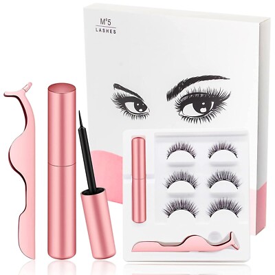 Magnetic Eyeliner Lashes Eyelashes 3 Pairs Kit Set False Tweezer Reusable Lash